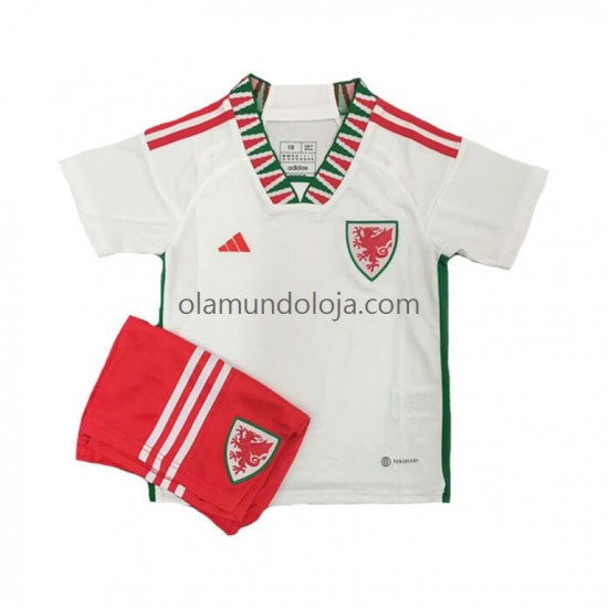 Camisola País de Gales Criança Equipamento Segundo Copa do Mundo 2022 Manga Curta